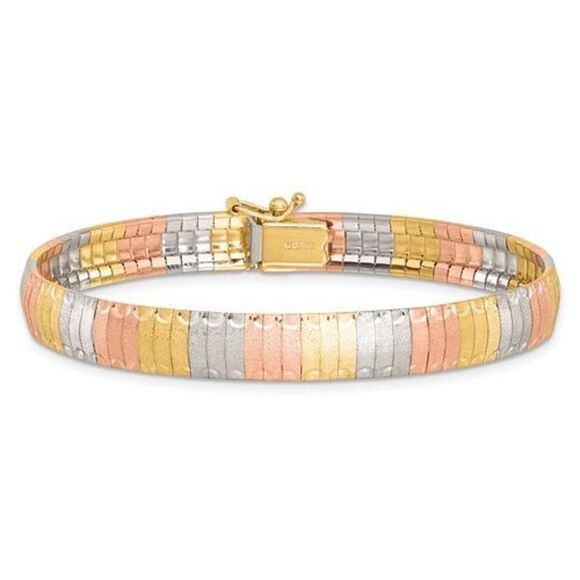 Leslie's 14k Tri-color Omega Style Scratch-finish Bracelet, 7.5 inches long, Rea - Picture 1 of 6